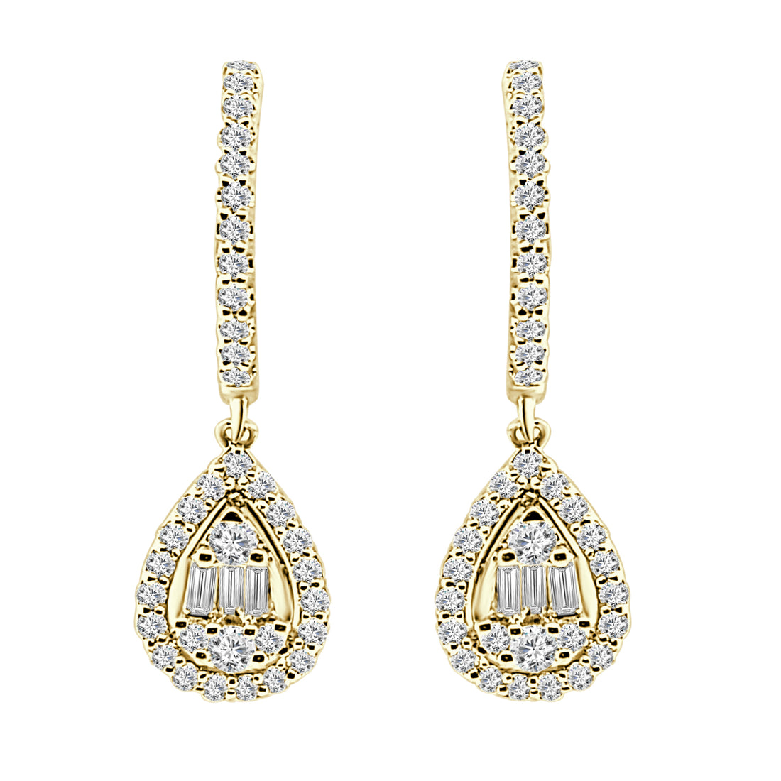 14K Yellow Gold Mosaic Pear Halo Earrings with 0.50ct Natural Diamond