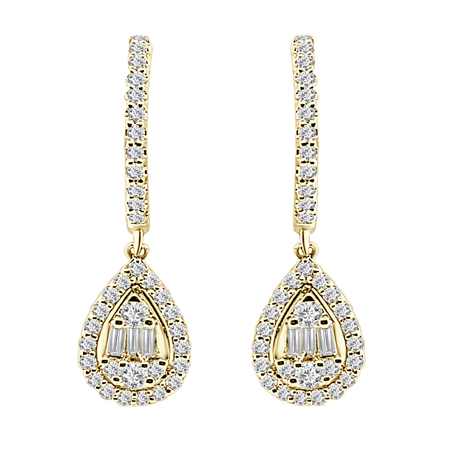 Mosaic Pear Halo Diamond Earrings in 14 Karat Yellow Gold - 0.50 Carats