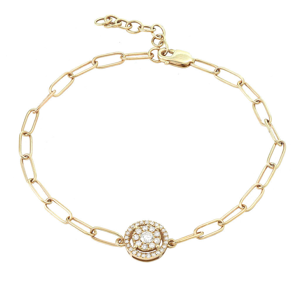 14K Yellow Gold Round Halo Cluster Natural Diamond Bracelet - 0.23 ct