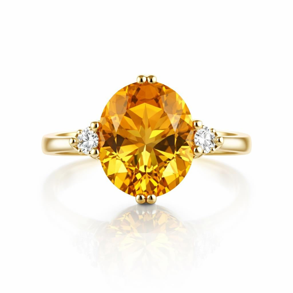 14 Karat Yellow Gold Ring with Oval Citrine and Diamonds