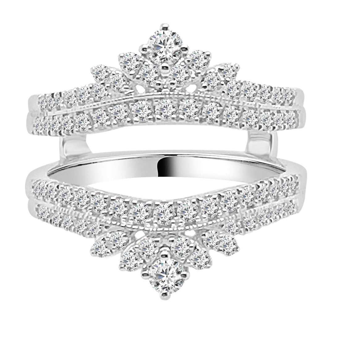 Royal Splendor: 14K White Gold Double Row Curved Wedding Band with 0.75ct Natural Diamonds