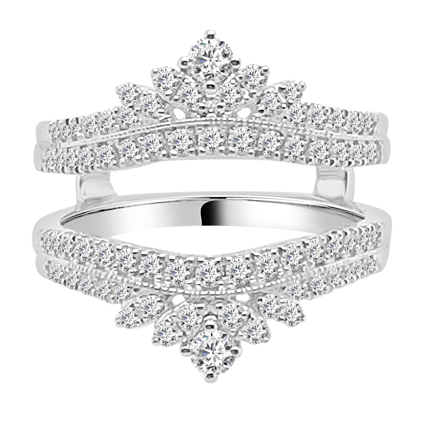 14K White Gold Double Row Curved Crown Wedding Band with 0.75ct Natural Diamond