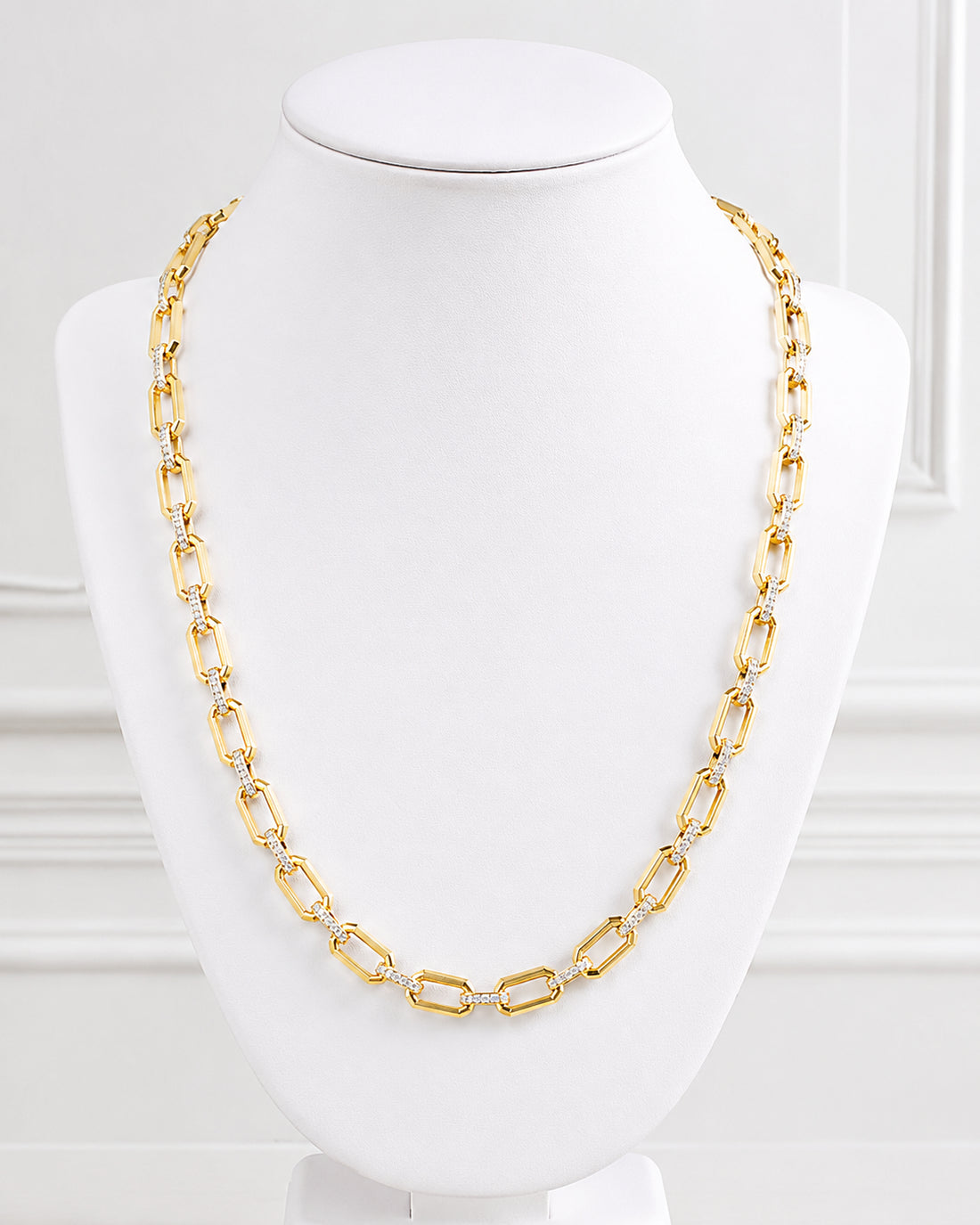 Bold Octg Link Gold Plated Sterling Silver Necklace with Natural Diamond Detail - Round Shape 0.25 ct