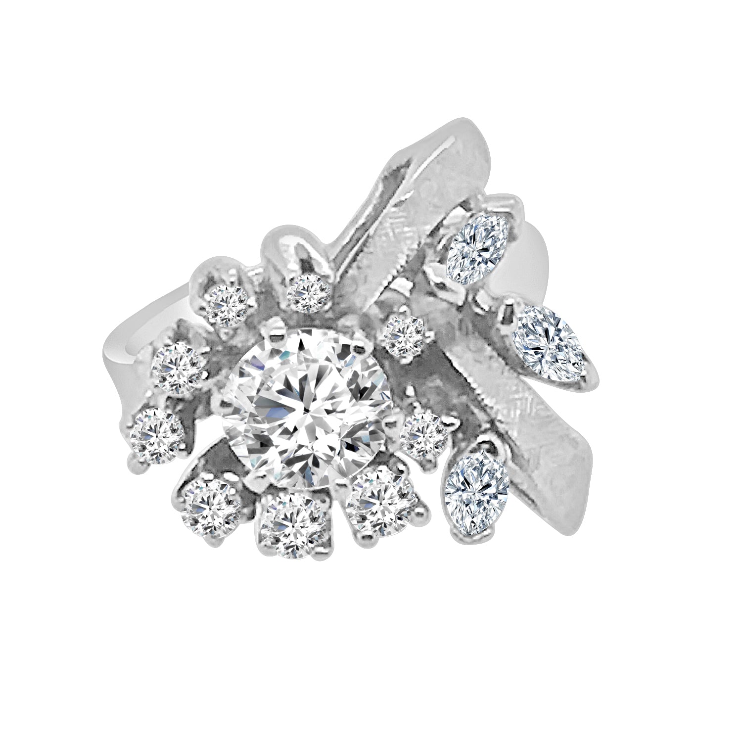 14K White Gold Bow Design Ring with Natural 0.75ct Round Diamond