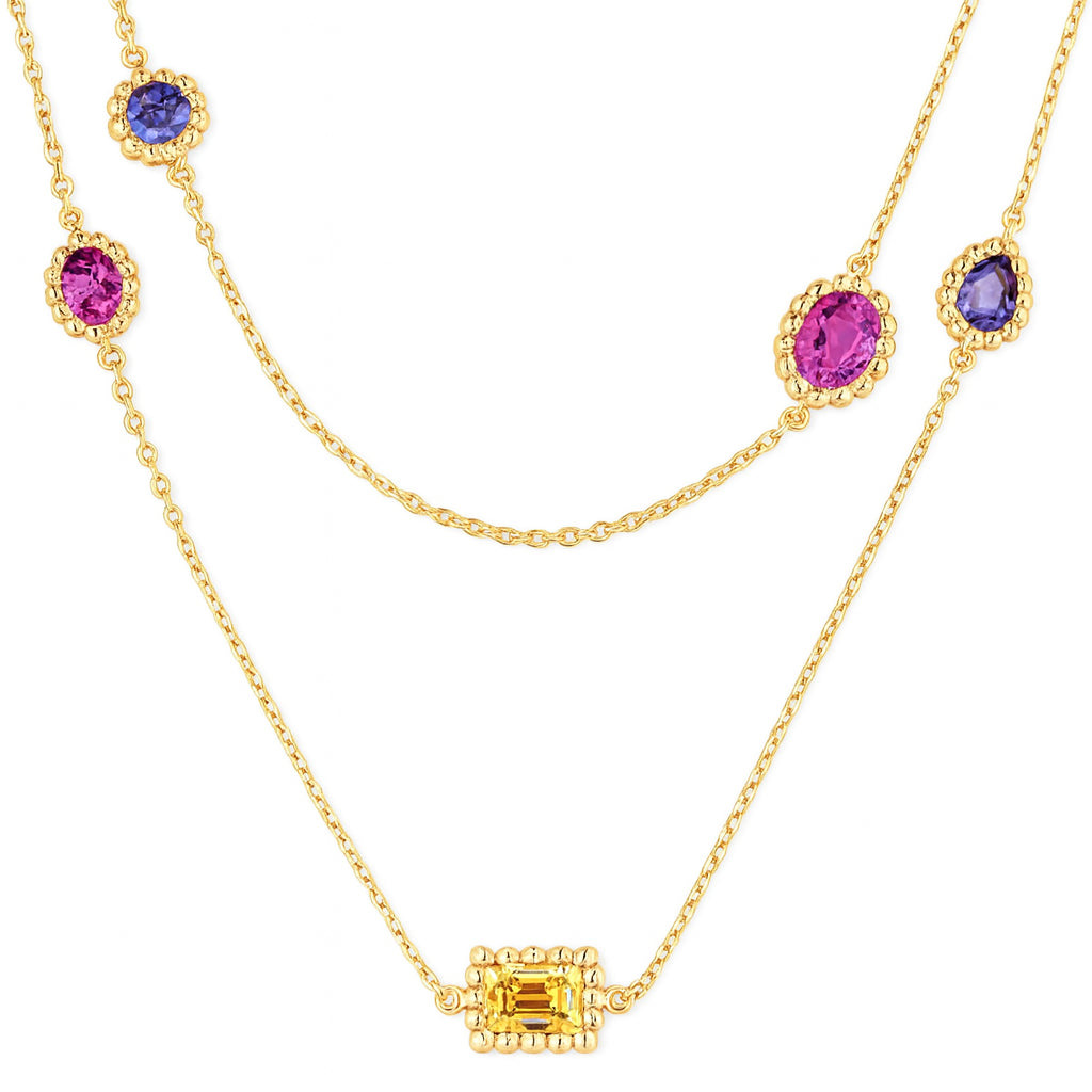 14 Karat Yellow Gold Multi-shape Station Necklace in Multicolor - 7.80