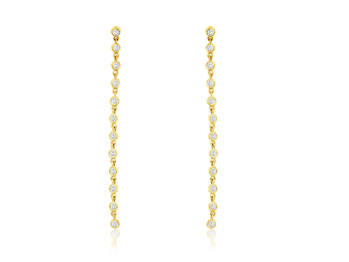 Long Bezel Set 14K Yellow Gold Earrings with 0.50ct Natural Diamond
