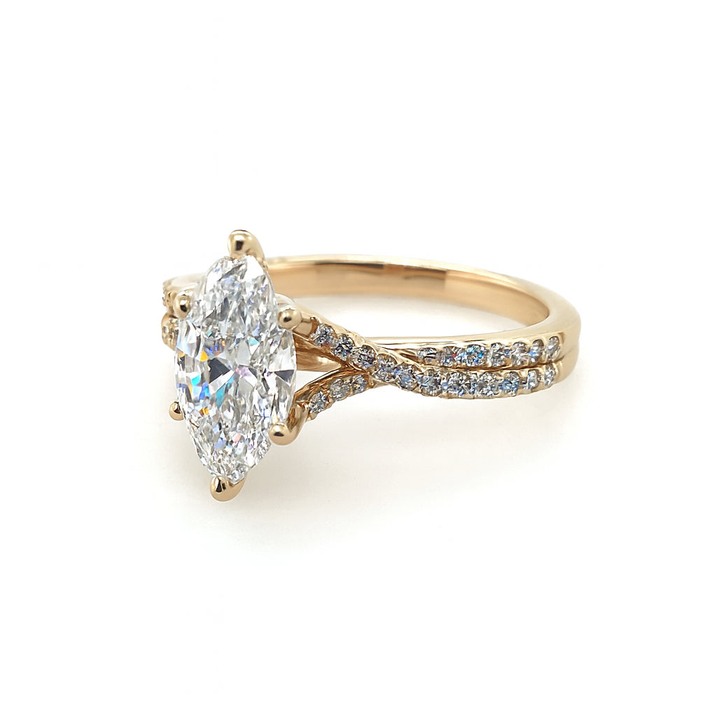 Marquise Cut Lab Diamond Split Shank Engagement Ring in 14K Yellow Gold - 1.00 Carat