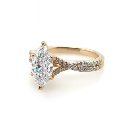 Marquise Cut Lab Diamond Split Shank Engagement Ring in 14K Yellow Gold - 1.00 Carat