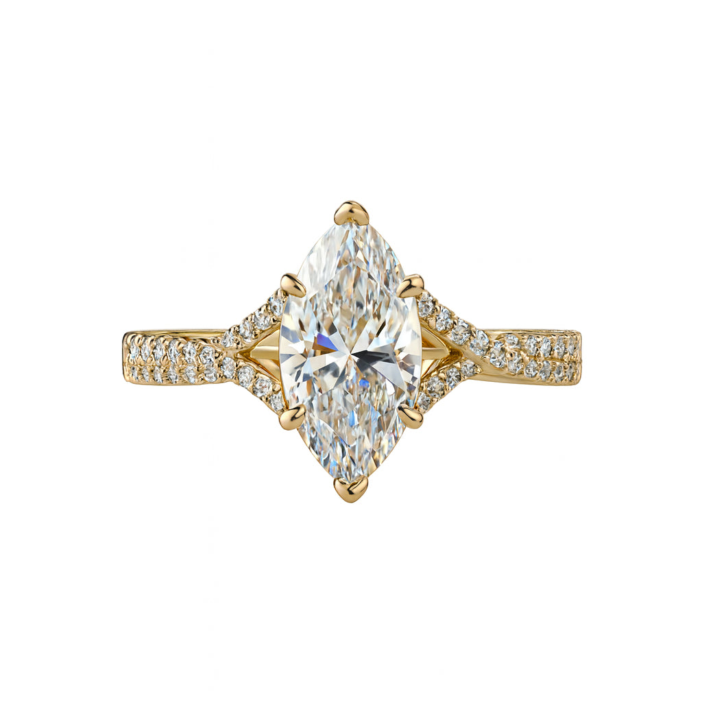 Marquise Cut Lab Diamond Split Shank Engagement Ring in 14K Yellow Gold - 1.00 Carat