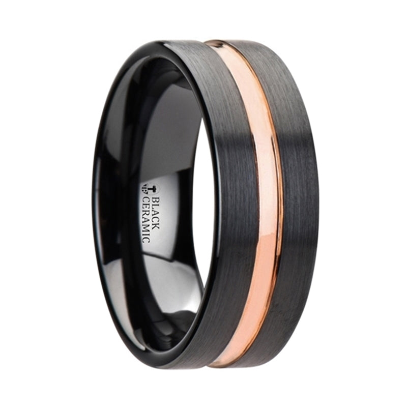Venice Black Ceramic Rose Inlay Wedding Band