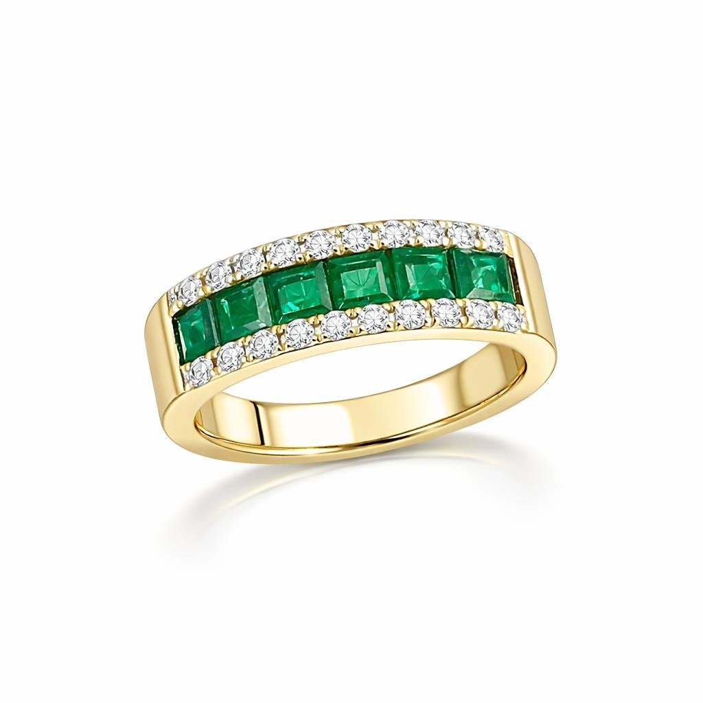 Five Stone Emerald Ring With Diamonds