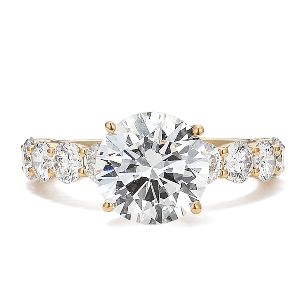 14K Yellow Gold Bubble Band Engagement Ring with Lab Diamond - Round Shape 2.56ct