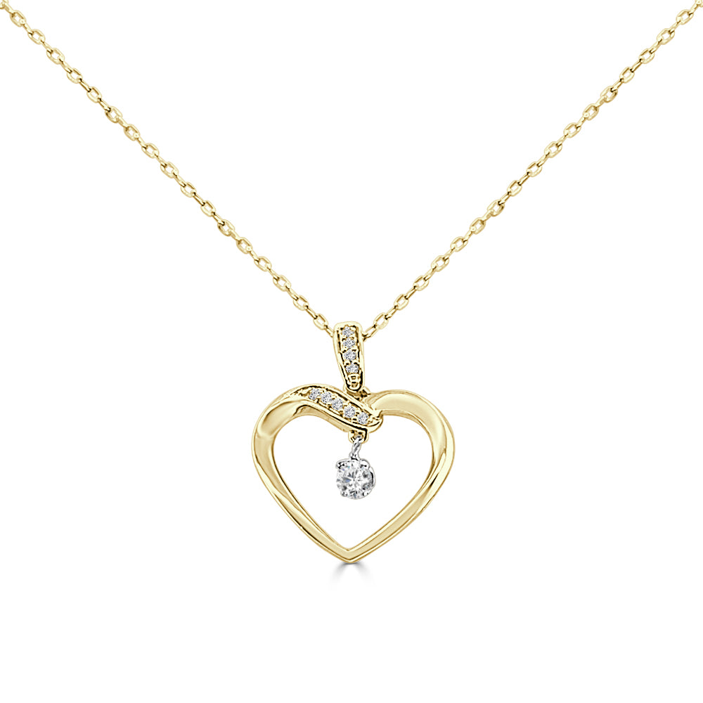 10K Yellow Gold Diamond Heart Necklace with 0.10 ct Natural Round Diamond