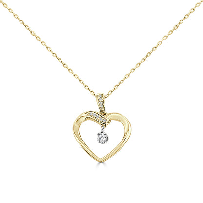 10K Yellow Gold Diamond Heart Necklace with 0.10 ct Natural Round Diamond