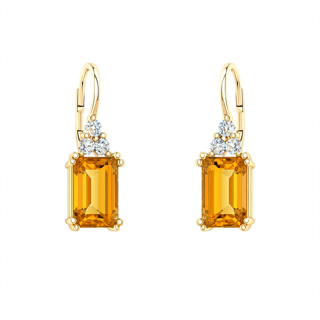14 Karat Yellow Gold Earrings with Citrine and Diamonds