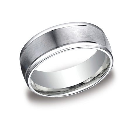 14 Karat White Gold Wedding Band with 8mm Satin Center