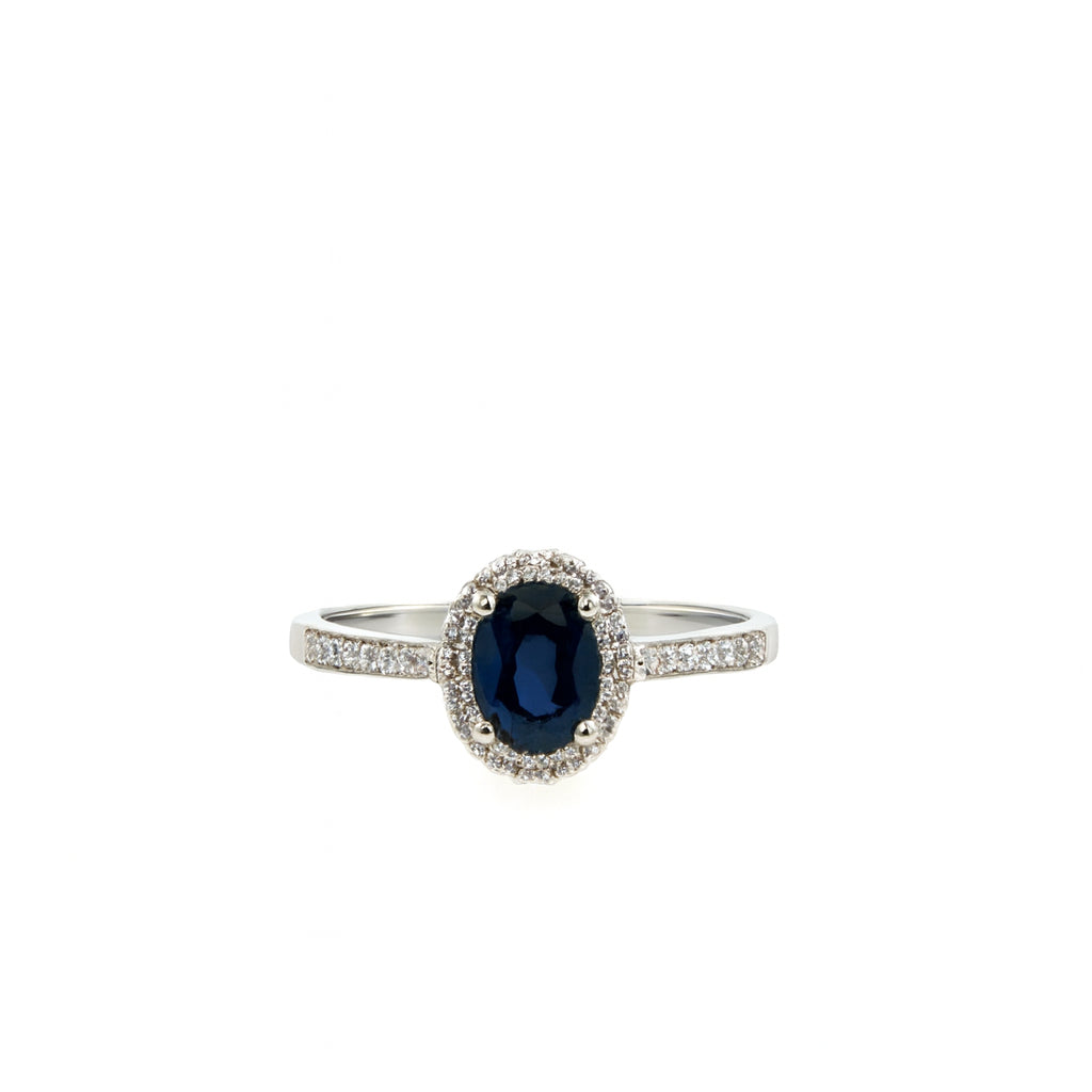 Oval Halo Blue Sapphire Ring in 14 Karat White Gold - 0.79 CT