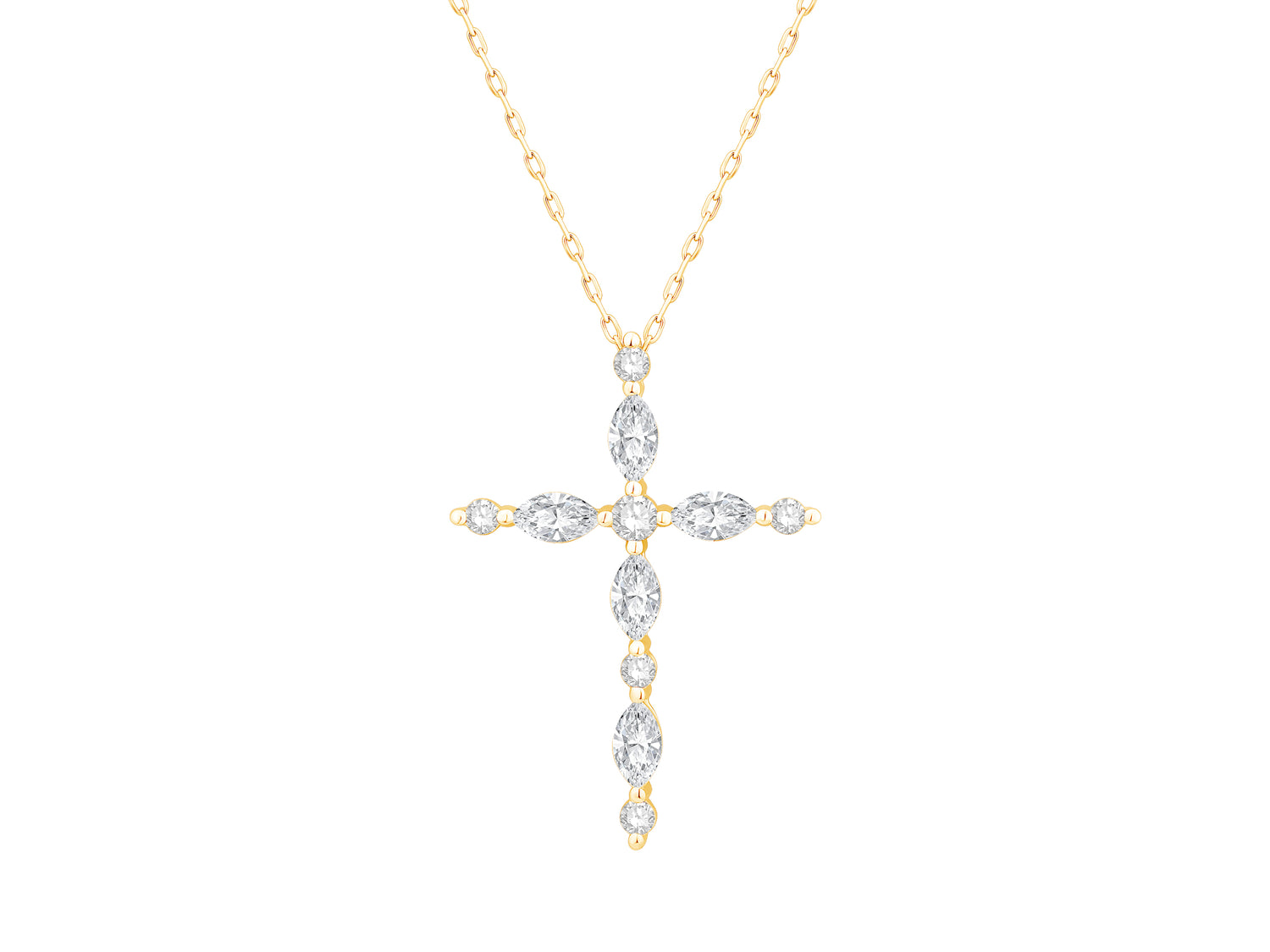 Sparkling Marquise and Round Lab Diamond Necklace in 14 Karat Yellow Gold - 1.05 Carats