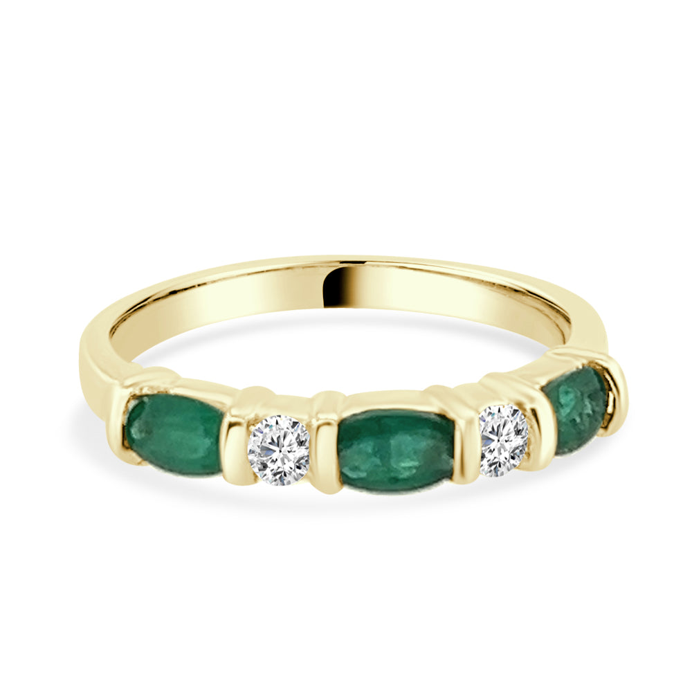 Oval Emerald Diamond Ring Set in 14 Karat Yellow Gold Band - 0.75 CT