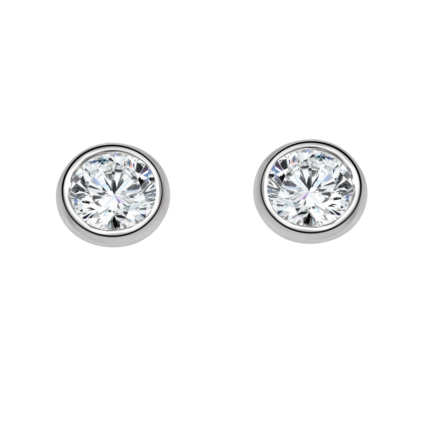 14 Karat White Gold Bezel-set Round Natural Diamond Earrings (0.82 ct)