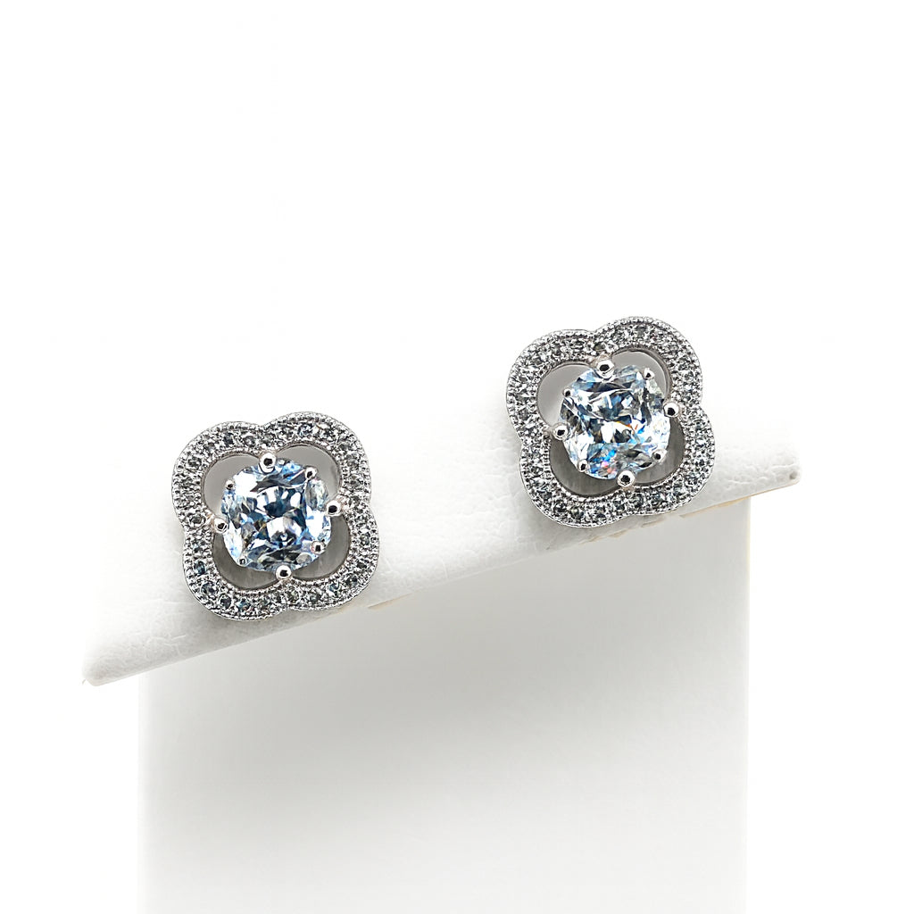 Silver And Cz Clover Studs