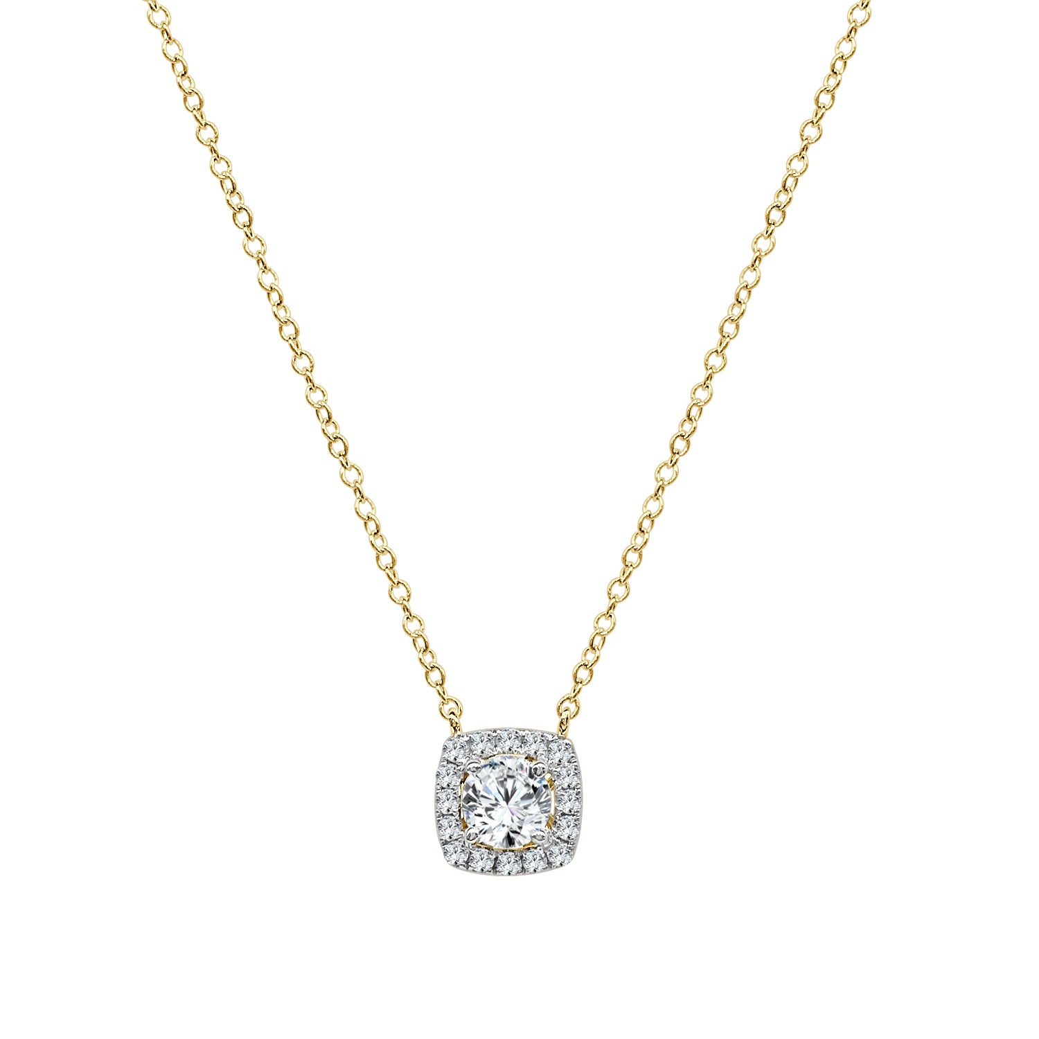 14K Yellow Gold Halo Diamond Necklace - 0.50 ct Natural Diamond