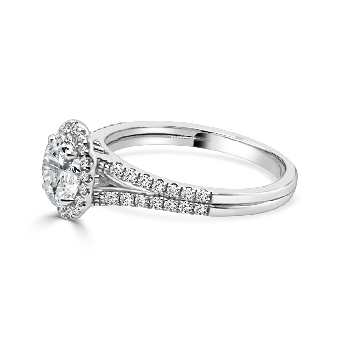 0.75 Lab Diamond Split Shank Oval Engagement Ring in 14 Karat White Gold