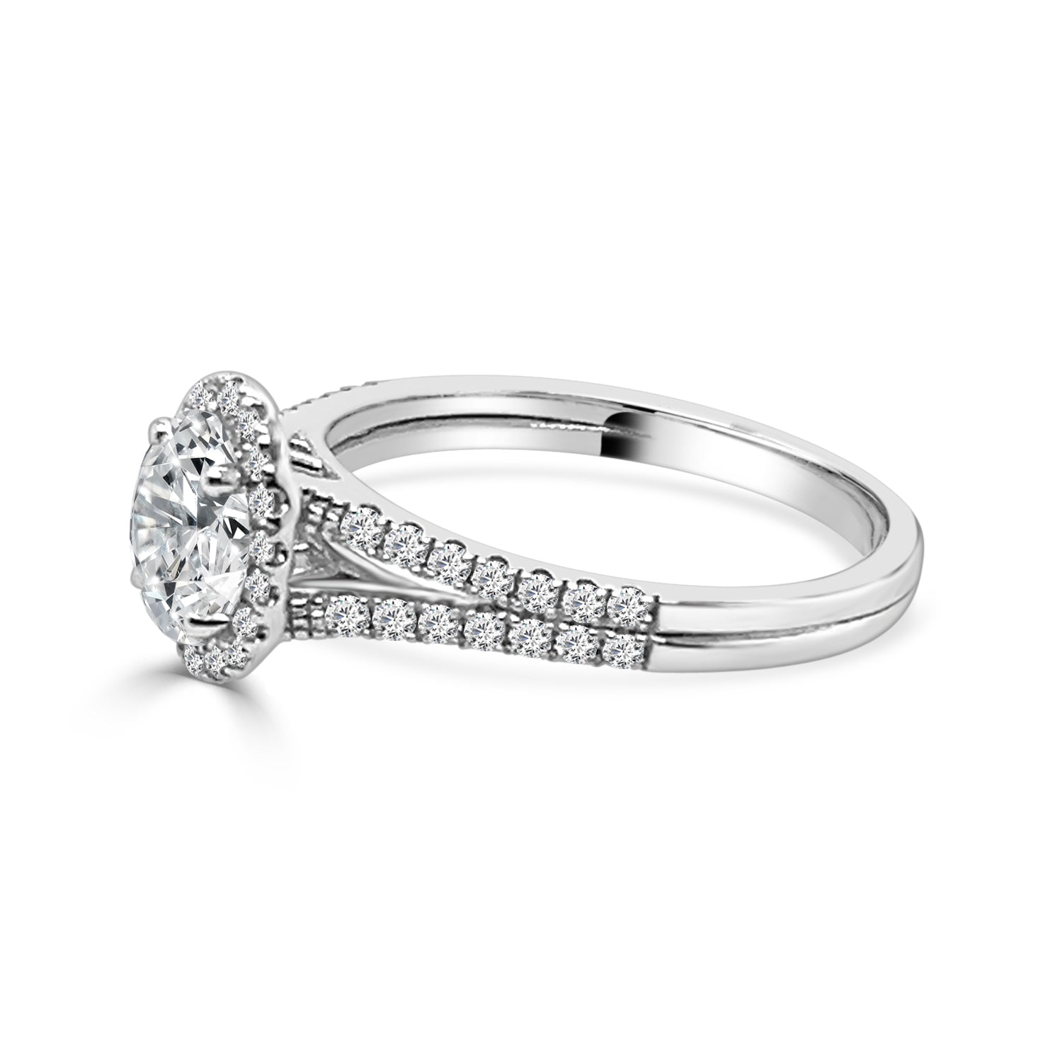 0.75 Lab Diamond Split Shank Oval Engagement Ring in 14 Karat White Gold