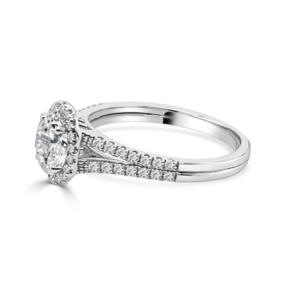 0.75 Lab Diamond Split Shank Oval Engagement Ring in 14 Karat White Gold