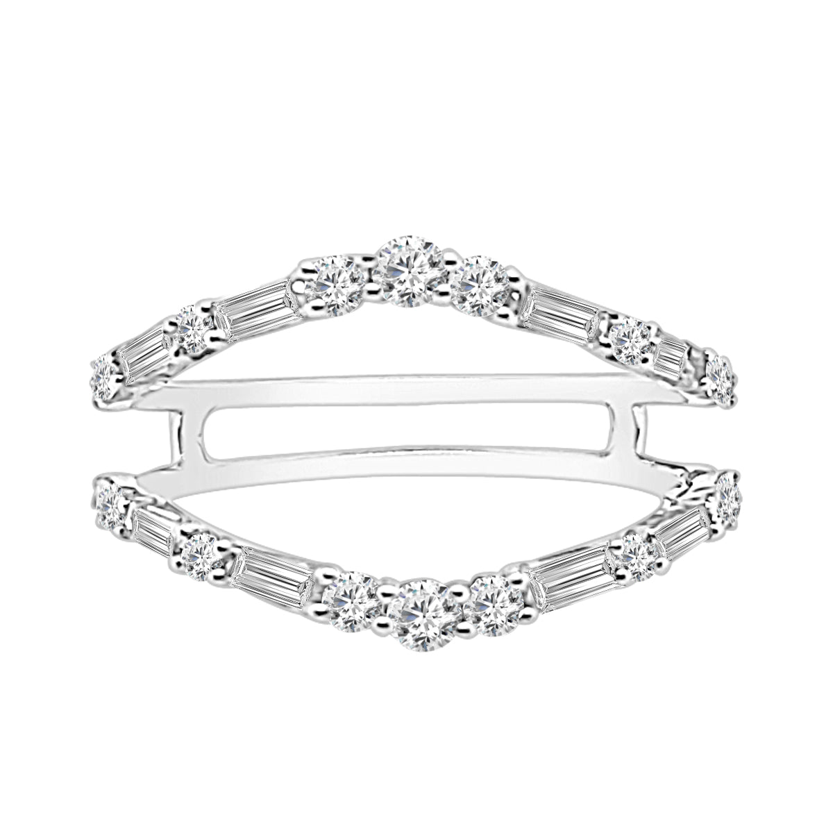 Alt Baguette &amp; Round Diamond Wedding Band in 14 Karat White Gold - 0.94 ct Natural Diamond