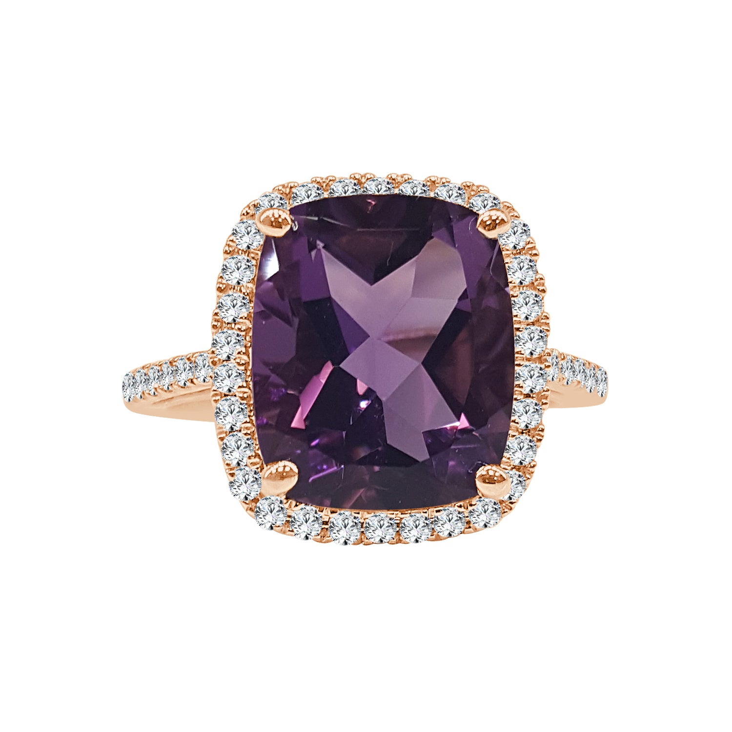 Amethyst Halo Ring in 14 Karat Rose Gold - 6.20 Carats