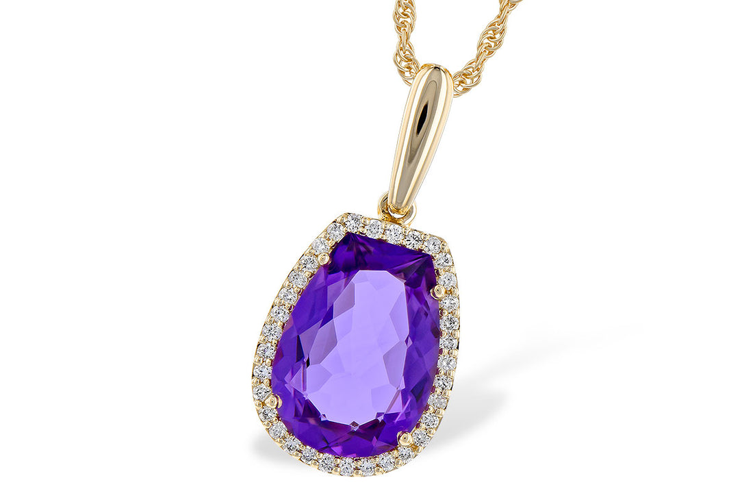 14 Karat Yellow Gold Amethyst Halo Necklace - 3.00 Carat