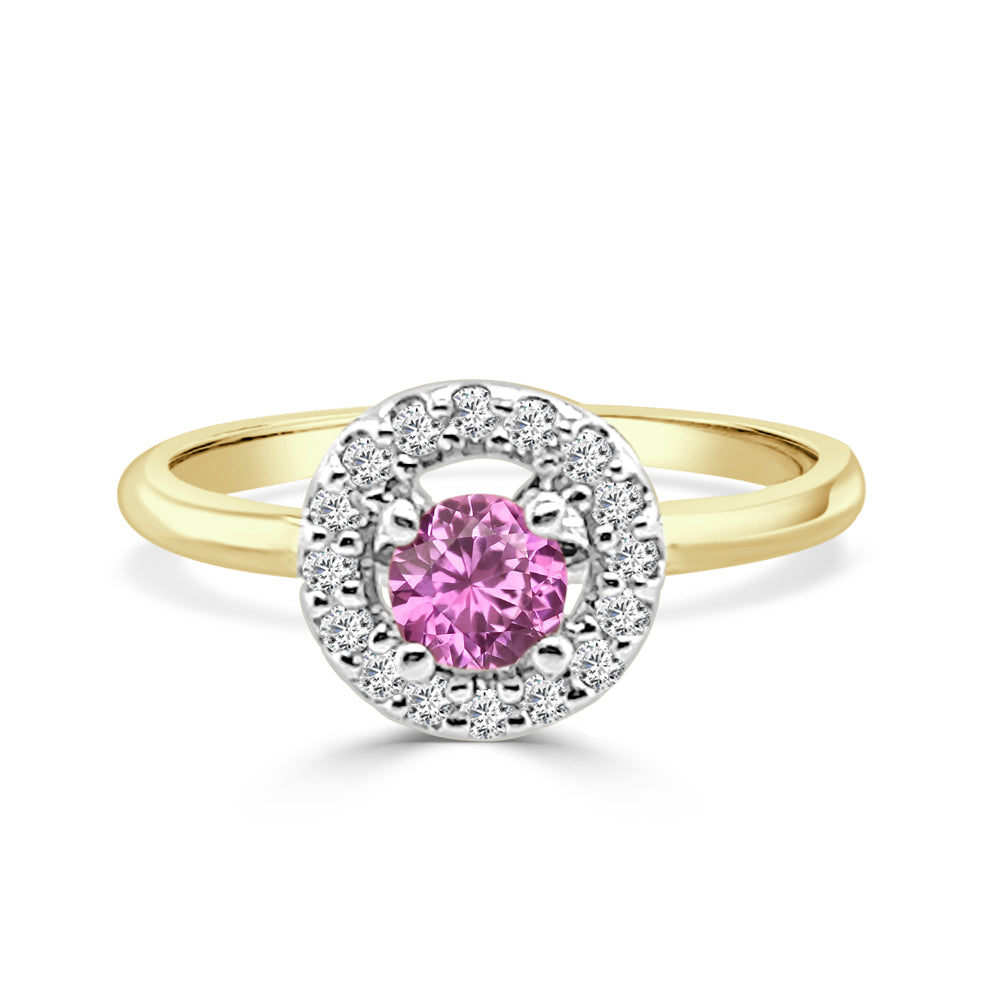 14 Karat Two-Tone Pink Sapphire and Diamond Ring with Round Shape 0.50 ct