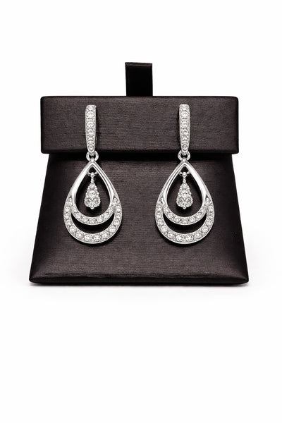 10 Karat White Gold Drop Pear Earrings with Natural Diamond 0.33 Carat