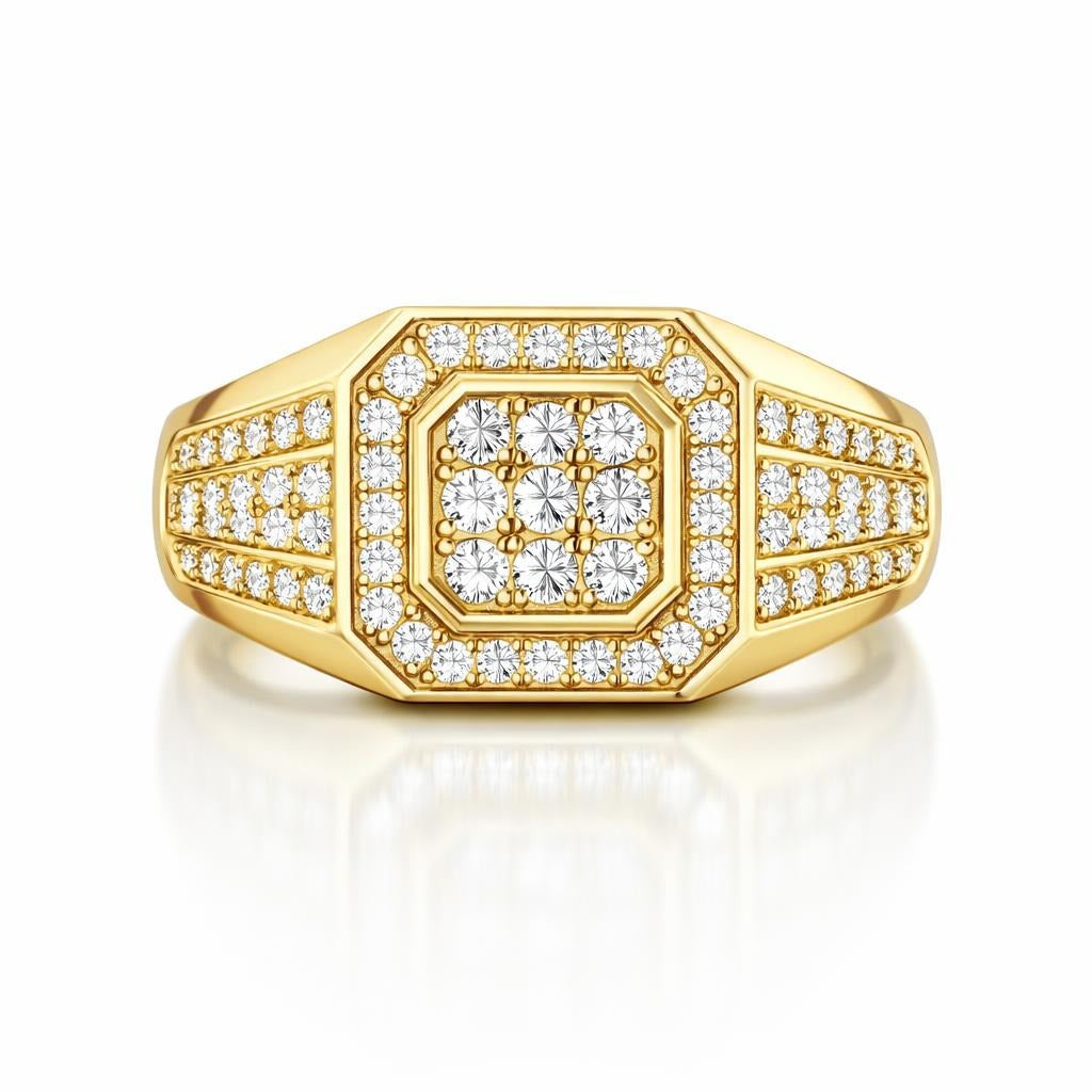 14 Karat Yellow Gold Signet Style Ring with CZ