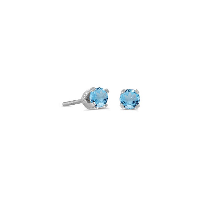 December Birthstone Solitaire Studs in 14 Karat White Gold with Blue Topaz