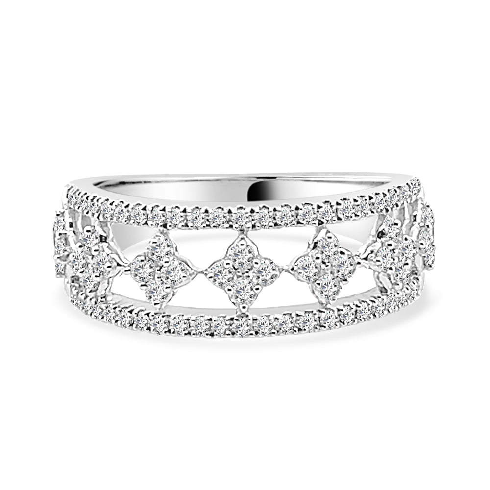 10K White Gold Diamond Clover Cluster Ring with 0.52 Carat Round Natural Diamond
