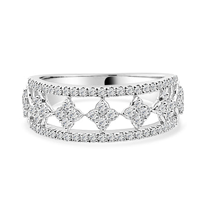 10K White Gold Diamond Clover Cluster Ring with 0.52 Carat Round Natural Diamond