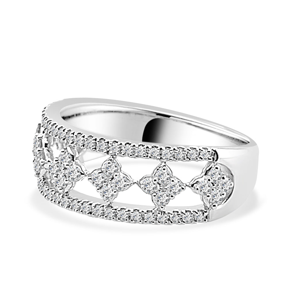 10K White Gold Diamond Clover Cluster Ring with 0.52 Carat Round Natural Diamond