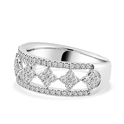 10K White Gold Diamond Clover Cluster Ring with 0.52 Carat Round Natural Diamond