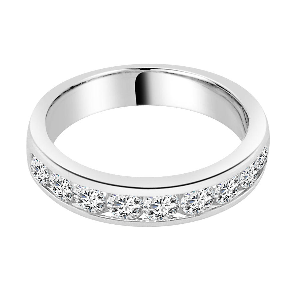1.00 Carat Round Natural Diamond Wedding Band in 14 Karat White Gold