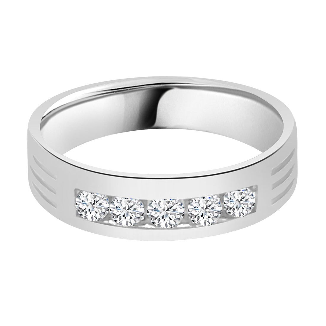 Stunning 5 Stone Diamond Wedding Band in 14 Karat White Gold - 0.51 Carat