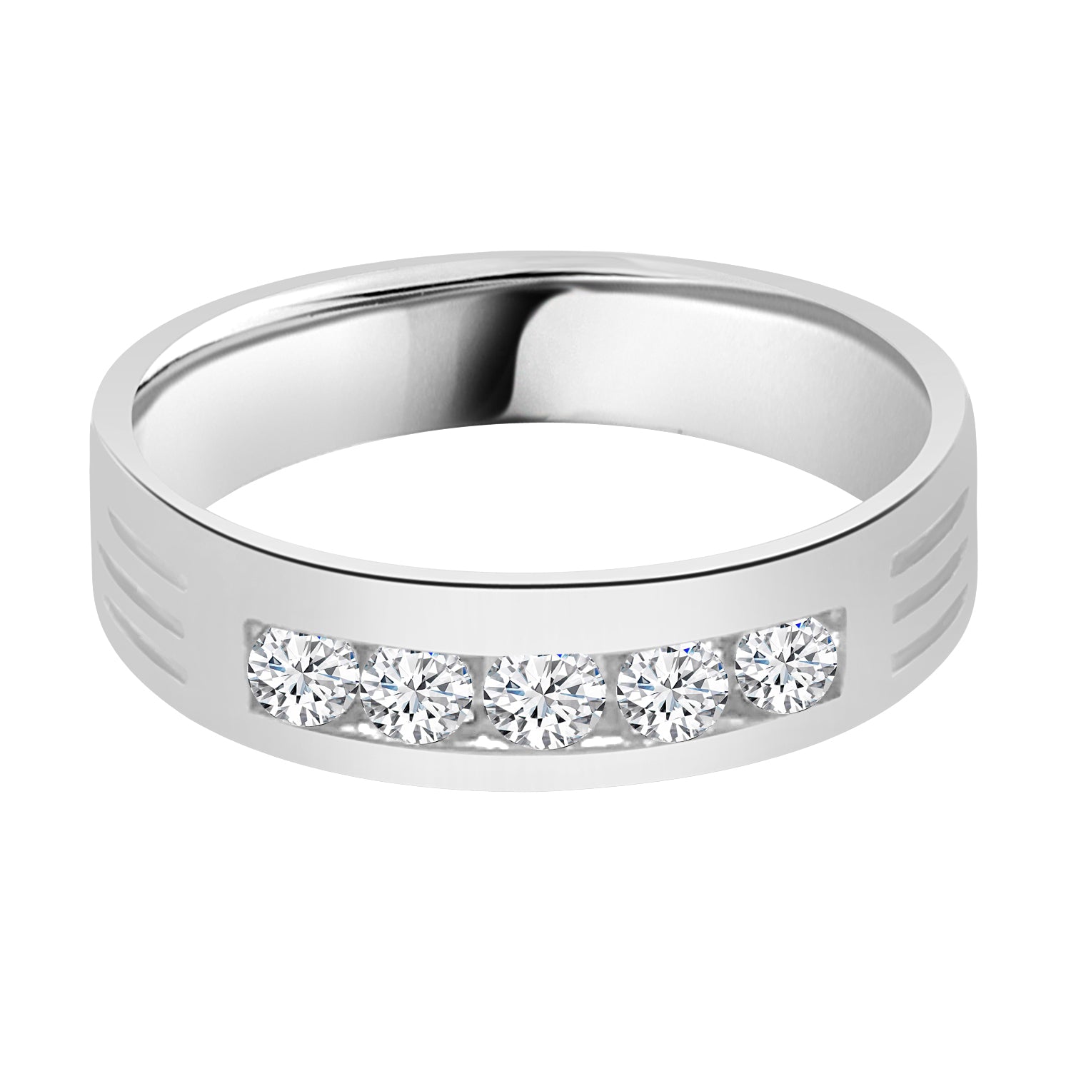 5 Stone Natural Diamond Wedding Band in 14 Karat White Gold - 0.51 Carats