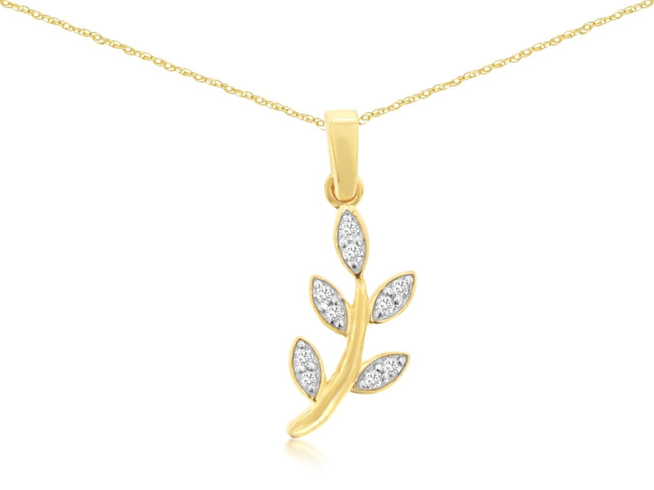 14 Karat Yellow Gold Vine Necklace with Natural Diamond 0.05 Carat