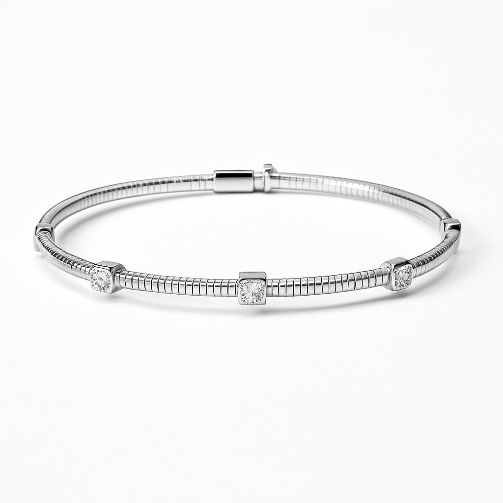 Sterling Silver Bezel Set Round Natural Diamond Bangle Bracelet - 0.36 Carat Christmas Gift
