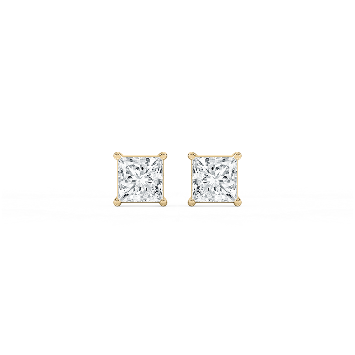 Princess Solitaire Stud Earrings - 14 Karat Yellow Gold with Lab Diamonds (2 carats)
