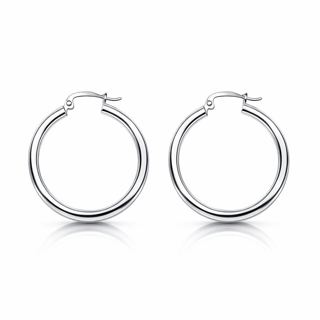 Rhodium-Plated 3mm Round Hoop Earrings