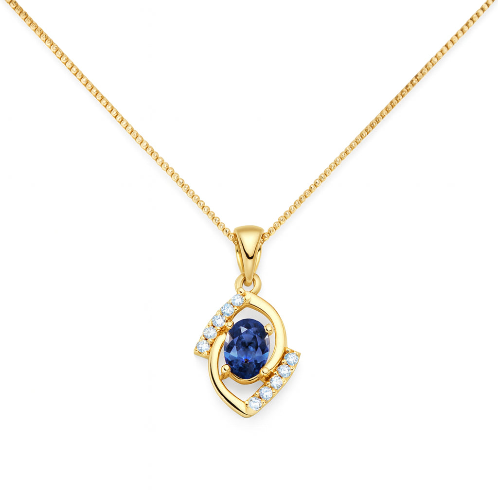 14K Yellow Gold Open Swirl Blue Sapphire Oval Necklace – 0.65 Carats