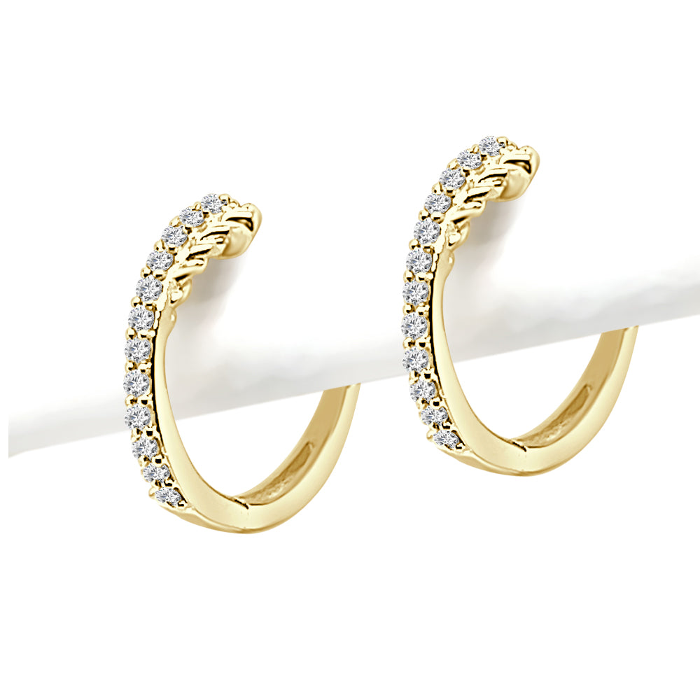 10K Yellow Gold Braided Diamond Twist Huggie Earrings with Natural Round 0.16 ct Diamond