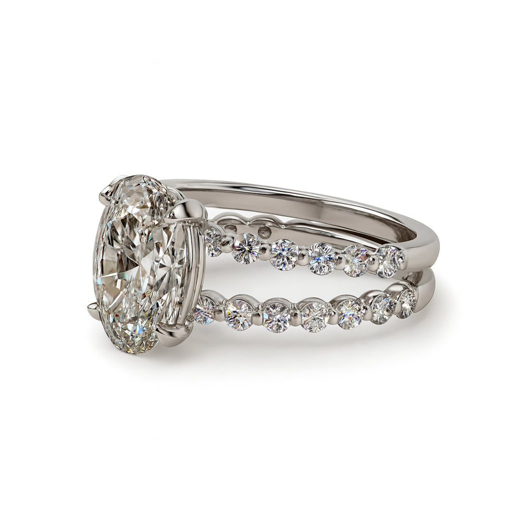 Oval Lab Diamond Engagement Ring with Bubble Band in 14K White Gold - 3.56 Carats